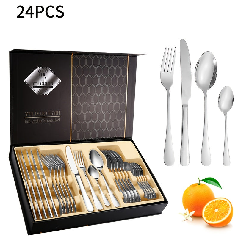 Black Silverware Set, 6-person Stainless Steel Cutlery Set, Kitchen Dining Gift Set Including Knife, Fork, And Spoon, Suitable For Home, Weddings, And Restaurants.