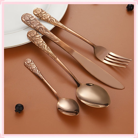 24pcs Stainless Steel Cutlery Set with Patterned Handles in a Gift Box