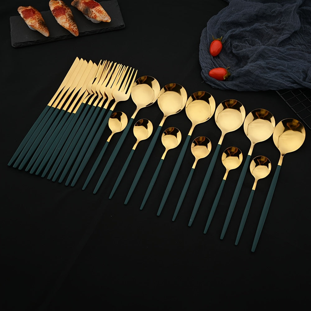 A Set of 24pcs of Portuguese Mirror-Finish Stainless Steel Cutlery, Suitable for Weddings, Catering, Home Use, Hotels, And Restaurants.