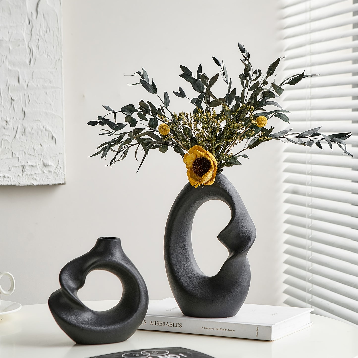 Set of 2 Ceramic Vases for Modern Home Decor - Matte Finish Pampas Flower Vases - Minimalist Nordic Boho Style - Perfect for Weddings, Parties, Living Rooms, Offices, and Bedrooms - Great Gift Idea