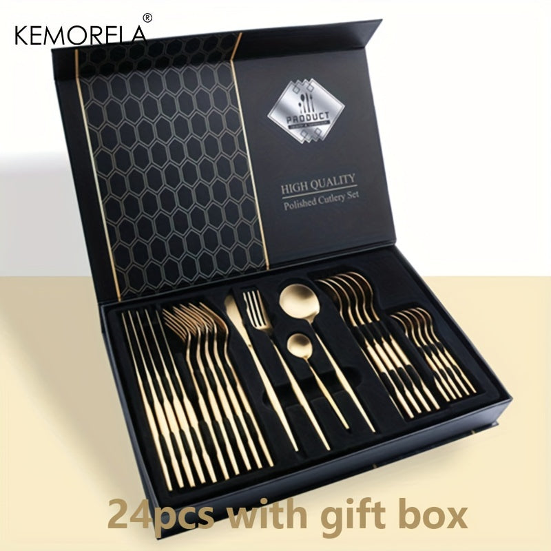 24pcs Stainless Steel Cutlery Set | KEMORELA Luxury Kitchen Cutlery Dishwasher Safe, 304 Stainless Steel