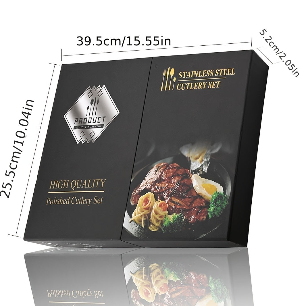 24pcs Black And Golden Elegant Stainless Steel Tableware Set, Including Forks, Knives, Spoons, Service Spoons And Service Forks - Perfect for Holiday Gifts Or High-end Kitchen Decoration, Holiday Tableware with Elegant Design