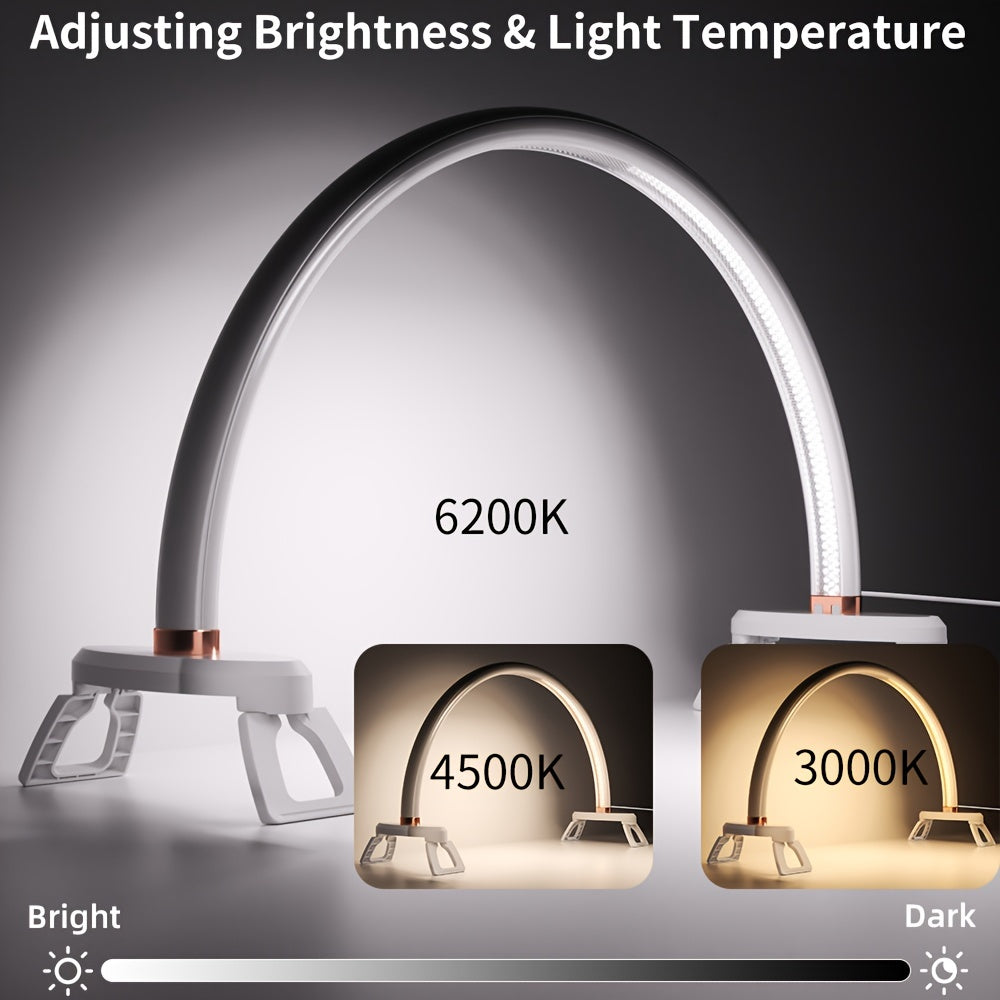 1pc Aluminum Alloy 3 Color Temperatures Dimmable Half-Moon Desk Lamp - USB-Powered Arch Light with Polished Finish for Nail Art, Crafts, Reading & Nightstand Use, Craft Lighting | Sleek Design | Adjustable Brightness, Desk La