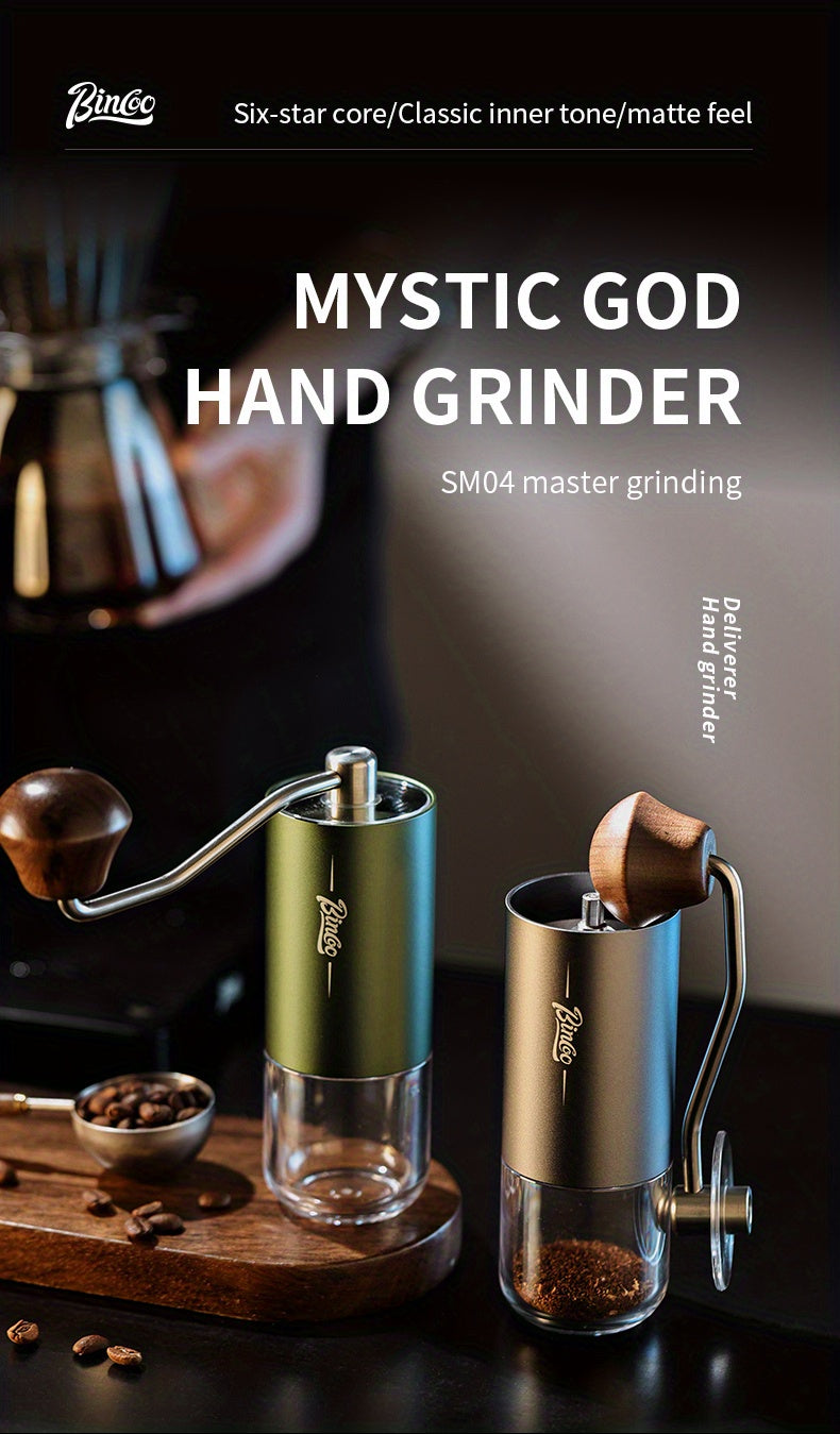 Bincoo Phantom Series Manual Coffee Grinder Featuring 6 Star Steel Burrs, a Portable Hand Crank Mill with Adjustable Grind Settings Suitable for Espresso, Pour Over, French Press, And Drip Coffee, Ideal for Home, Travel, Camp