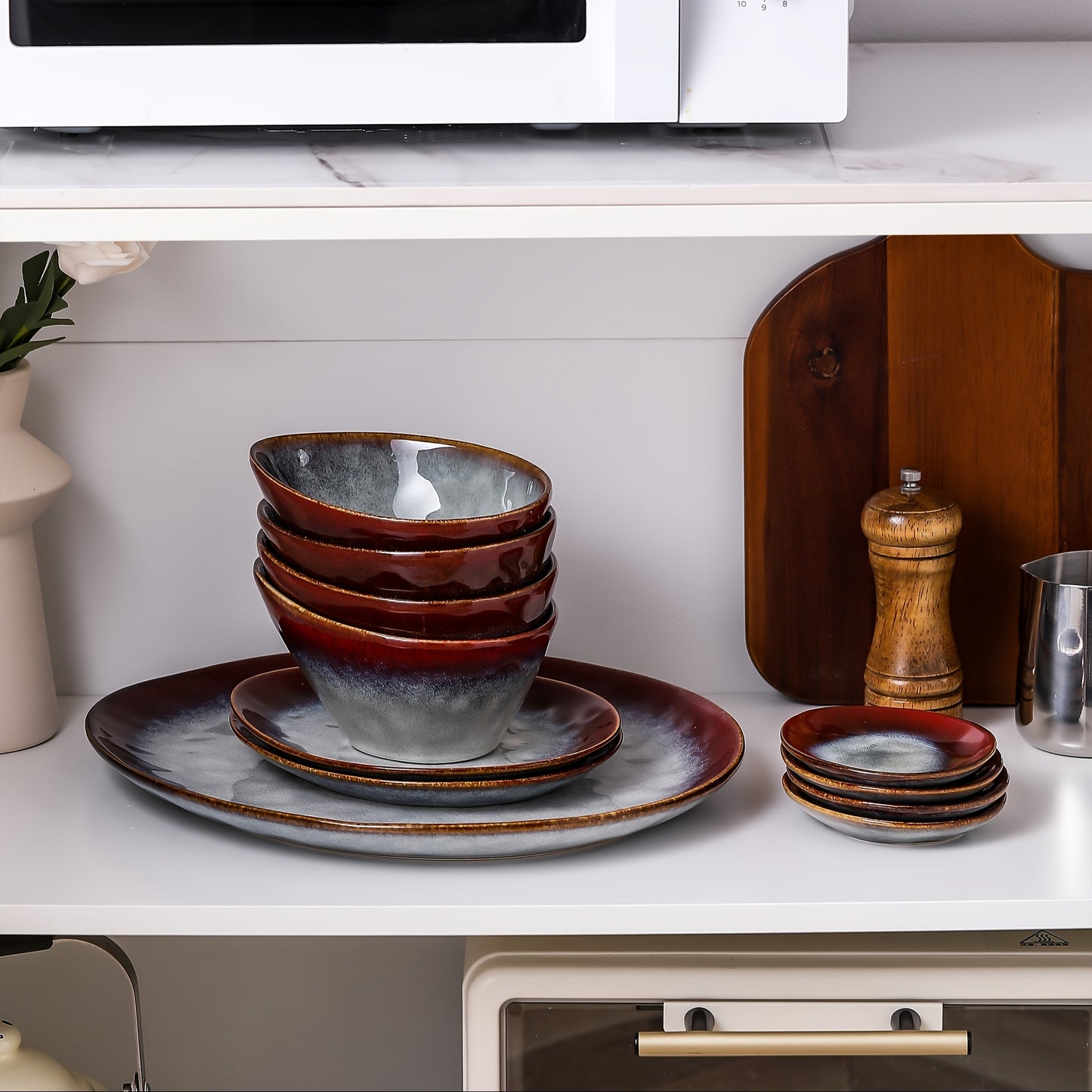 Irregular Oval Dinnerware Set (11-Piece) – Serving Platter, Dessert Plates, Bowls & Saucers