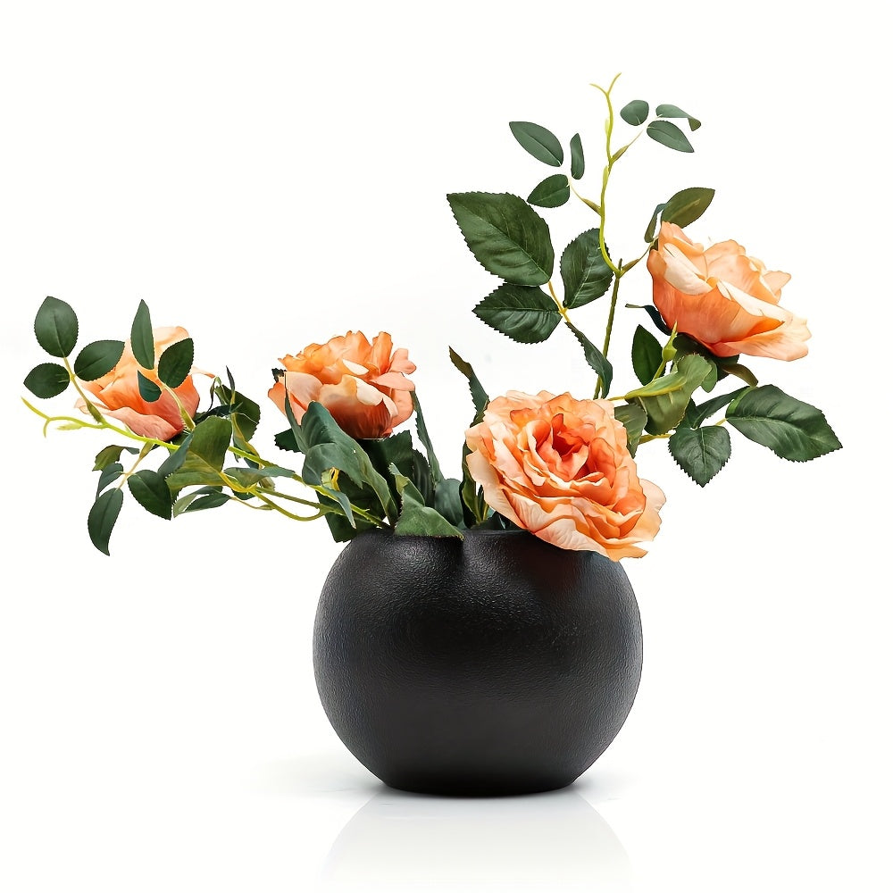 Black Spherical Vase, Decorative Urn for Artificial , Minimalist - Style Black Flower Container, Hydroponic Vase, Indoor and Outdoor Flower Pot