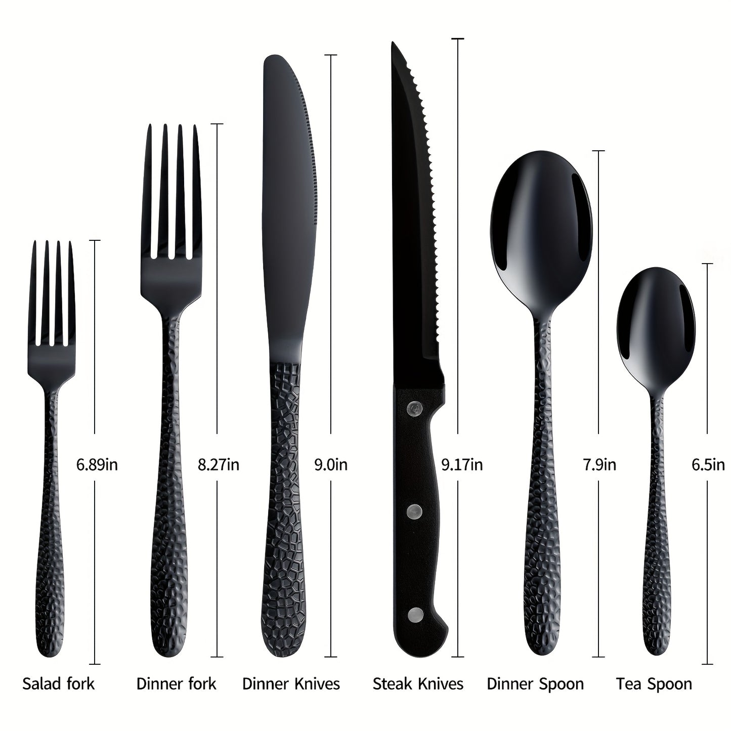 36/5pcs Of Black Tableware Set - Hammer Pattern Design - Western Utensils Knife, Fork, Spoon, Highly Recommended For Use In Restaurants, Banquets, And Weddings - Suitable For Families Of 5-10 People, Dishwasher Safe, Hallowee