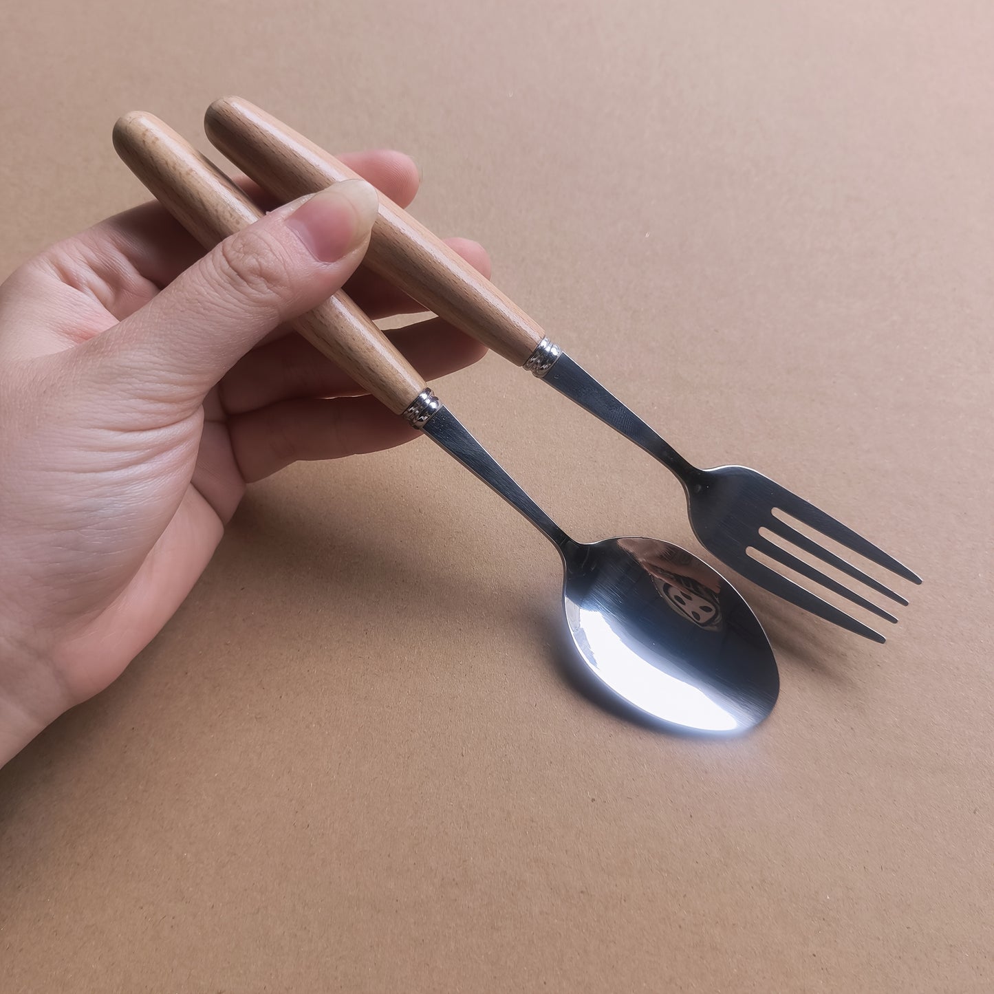 6pcs/10pcs Elegant Beech Wood Handle Stainless Steel Flatware Set with Ergonomic Grip for Home, Travel, Office, Formal and Everyday Dining, Includes Spoons and Forks, Suitable for Picnics and Parties, Easy to Clean, Essential