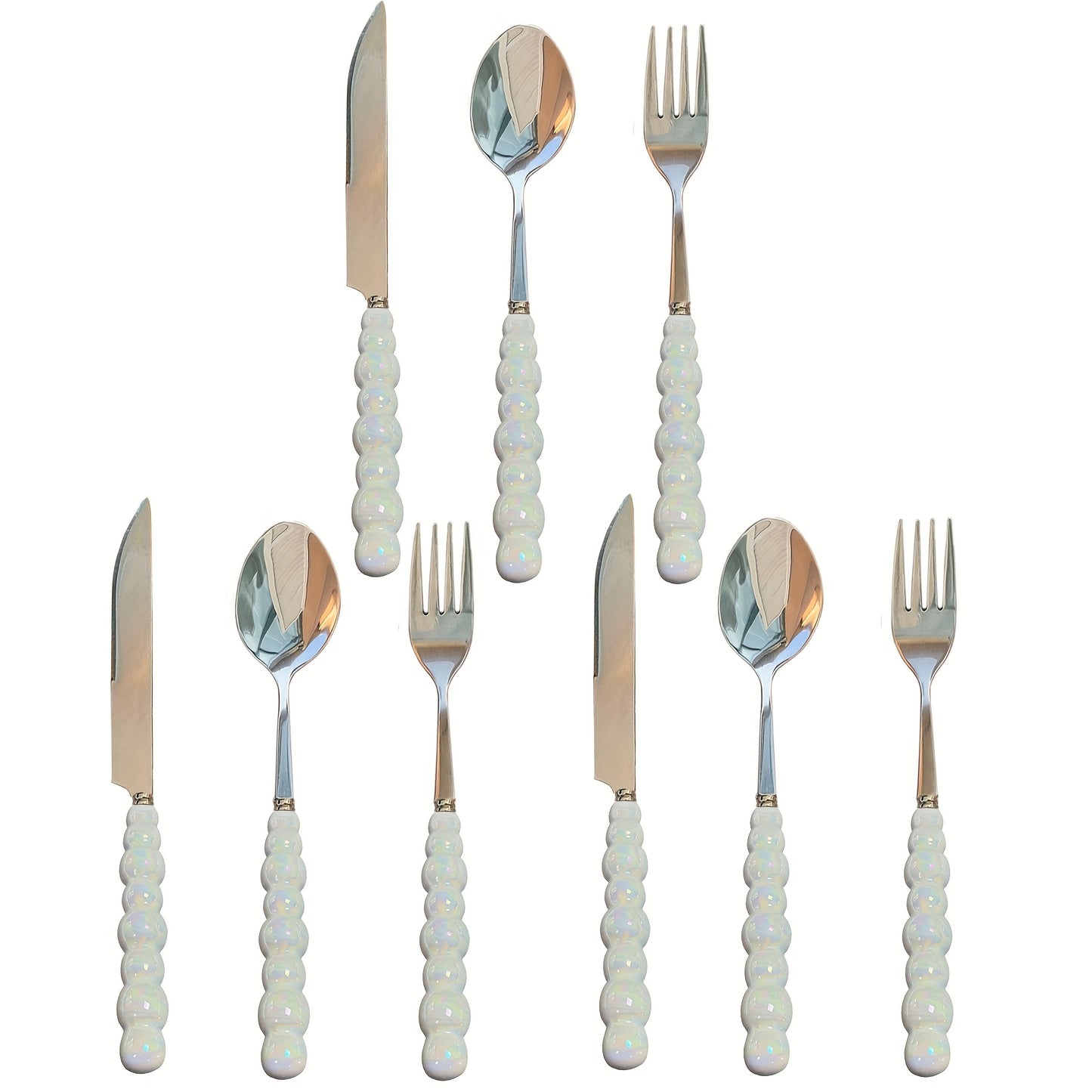 3/4/9/12 Beautiful Pearl-Shaped Stainless Steel Cutlery Sets with Ceramic Handle Table Knives, Dessert Spoons, Forks, and Spoons - Elegant Kitchen Tools and Accessories Perfect for Daily Family Dining, Birthday Parties, and H