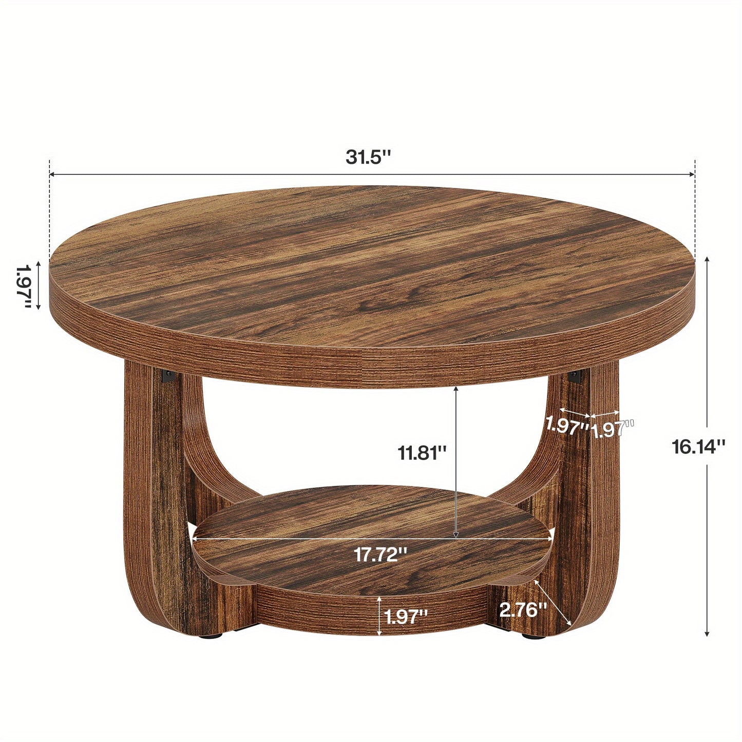 Modern Round Coffee Table with 2-Tier Storage – Rustic Brown Center Table