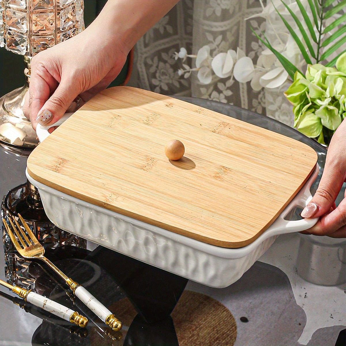 Ceramic Baking & Serving Set (1 Set) – Oven-to-Table Cooking Dish with Heat-Insulated Holder