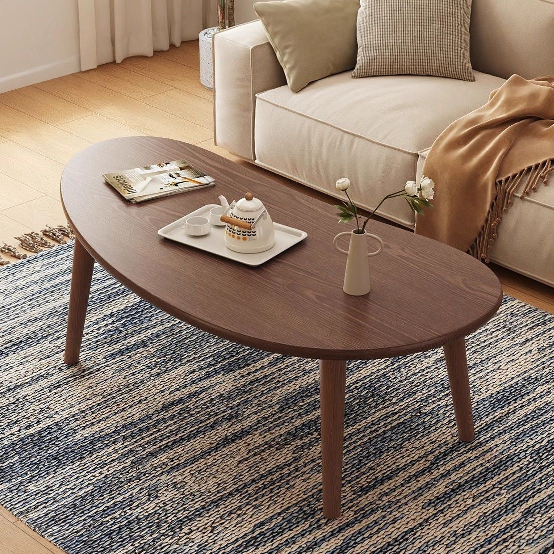 Minimalist Solid Wood Coffee Table – Natural Wood Grain Center Table