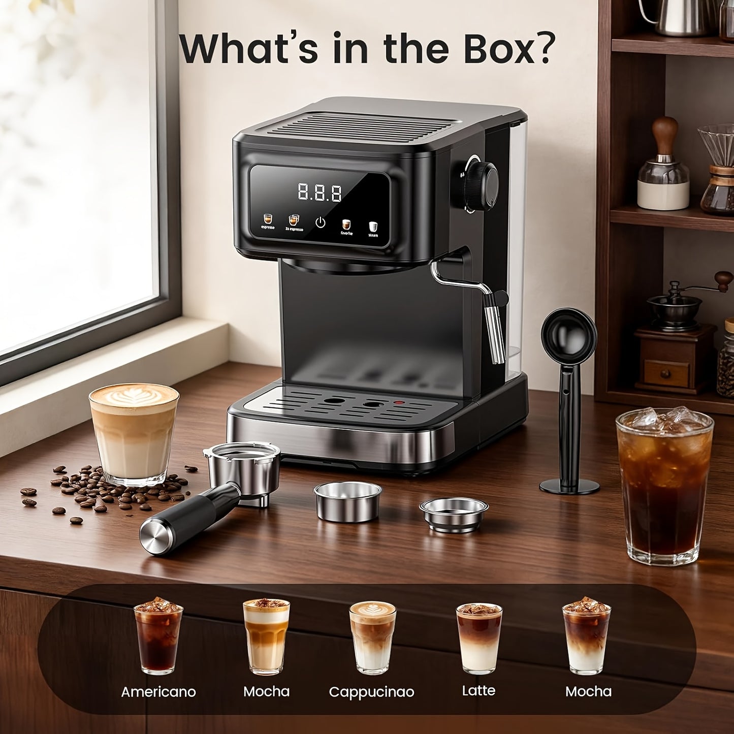 Stainless Steel Espresso Machine with Milk Frother | Fast Heating System, 40.58oz Removable Water Tank, 120V Power Supply, 304 Stainless Steel, for Home & Office Use