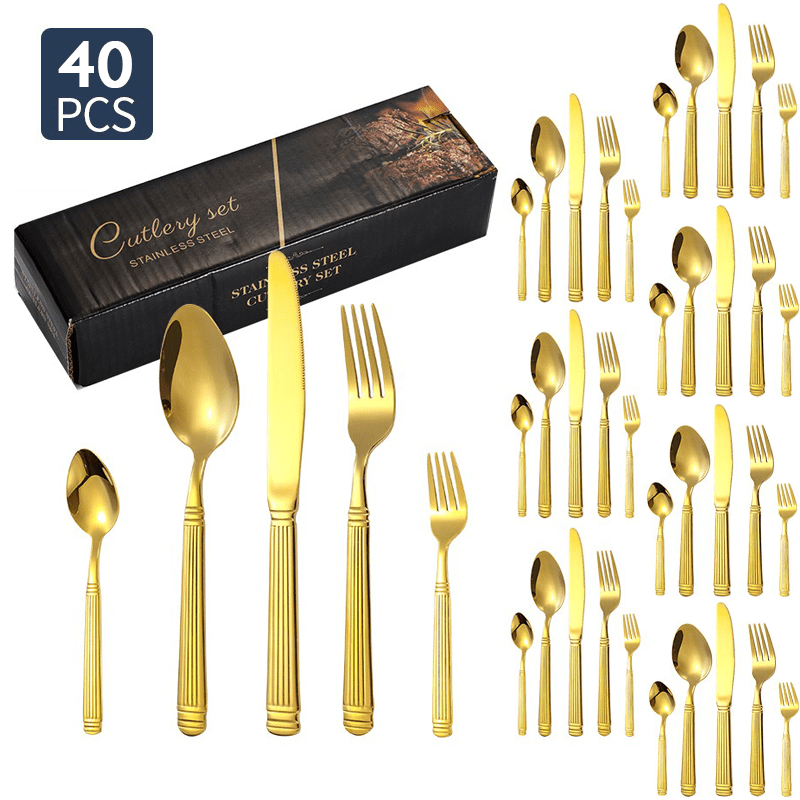 60/40/20pcs, Luxurious Striped Roman Column Stainless Steel Knife, Fork and Spoon Set, Kitchen Stainless Steel Tableware Set, Mirror-polished Finish, Suitable for Use in Households, Restaurants, Hotels and Parties, Can Be Was