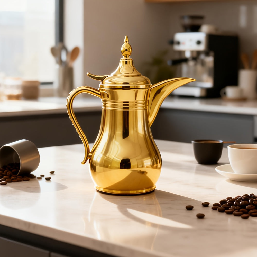 Middle Eastern Arabic Turkey-Inspired Stainless Steel Coffee Pot Dallah Pot Coffee Maker, Double-Wall Insulated Coffee Pot with Lid And Hand, Multiple Colors And Capacities Available for Women, Men, Guests, Best Gift Idea, Ki