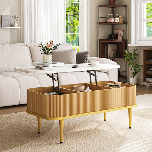 Lift-Top Coffee Table – Modern Oval Center Table with Storage (Walnut & Black)