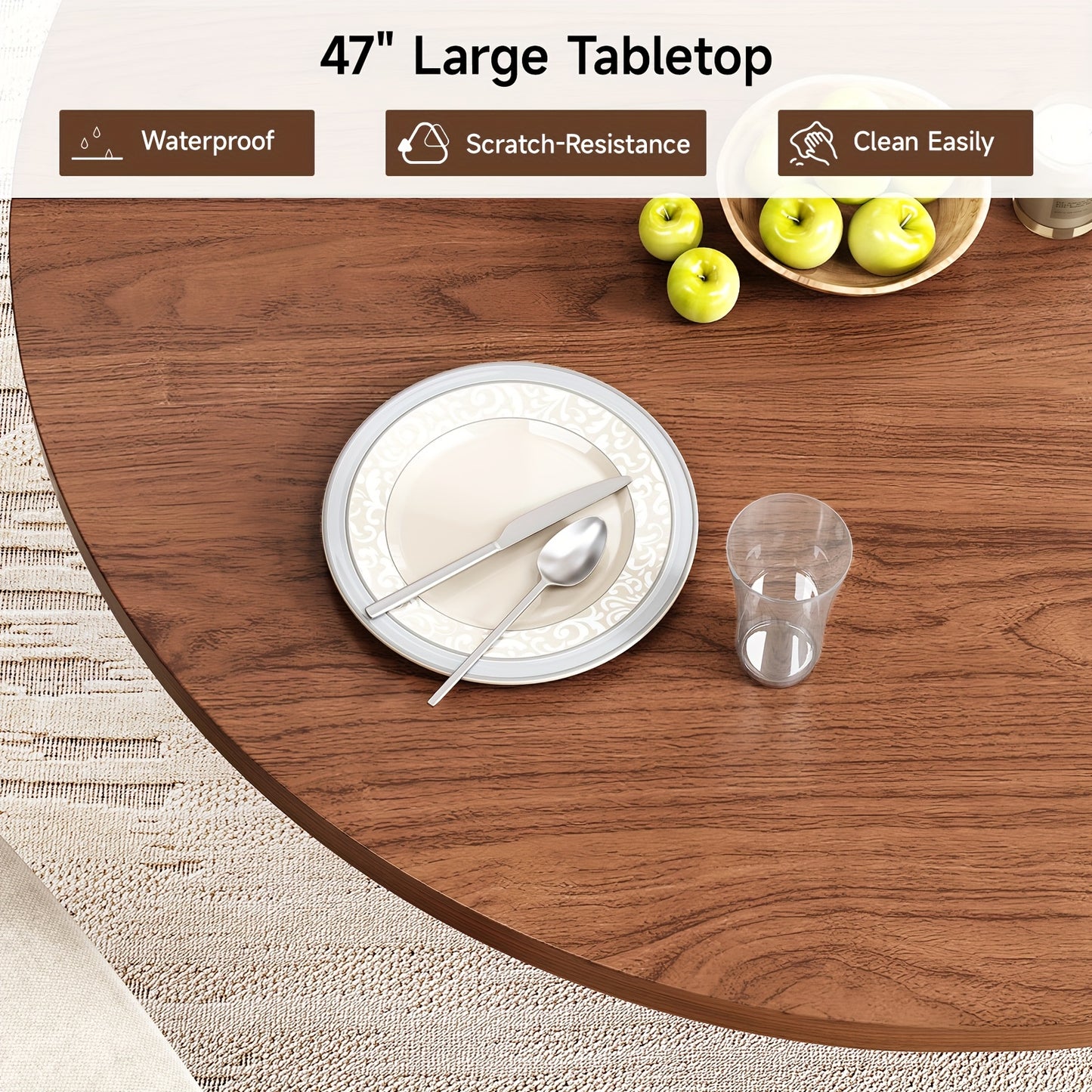 Round Dining Table with Storage – Sliding Doors & Drawer (47”)