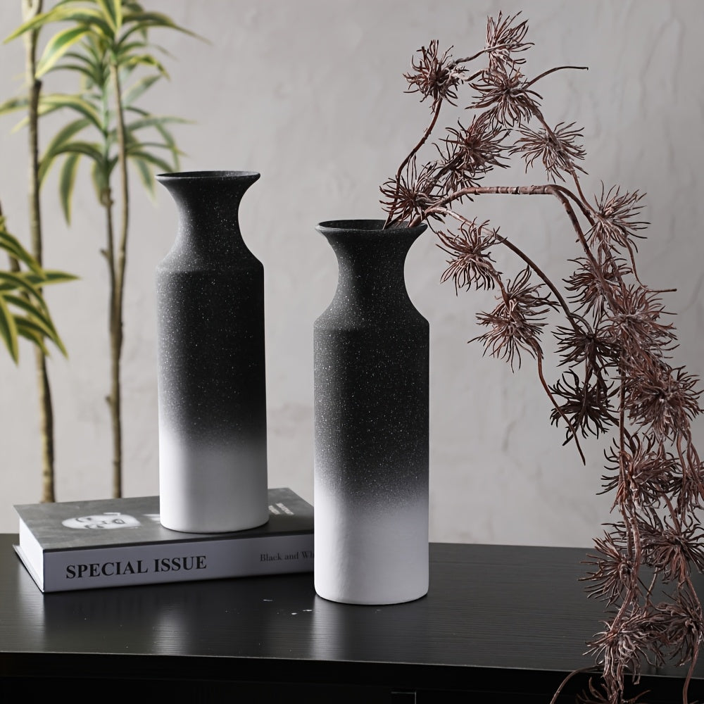 1pc Ceramic Rustic Farmhouse Vase | Decorative Cylinder Flower Vase, Height 26.5CM, Solid Geometric Pattern, Suitable for Home Decoration, Table Settings, Living Room Decor, Shelf Embellishments