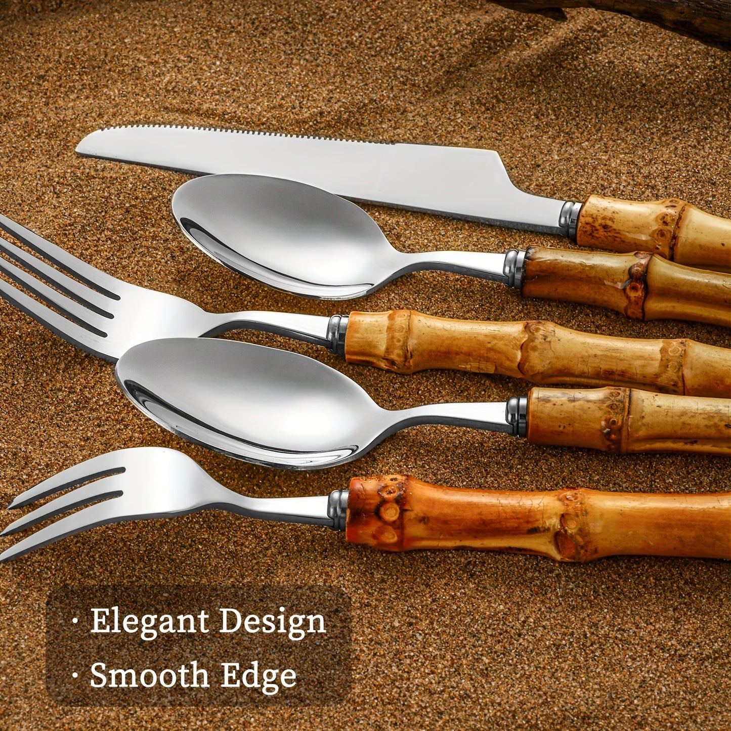 20pcs Bamboo-Handled Stainless Steel Flatware Set: Perfect for Outdoor, Everyday Use, and Gatherings - Suitable for 4 People - Dishwasher Safe - Ideal Wedding, Thanksgiving, Christmas, Valentine's Day, Eid Al-Fitr (Ramadan) G