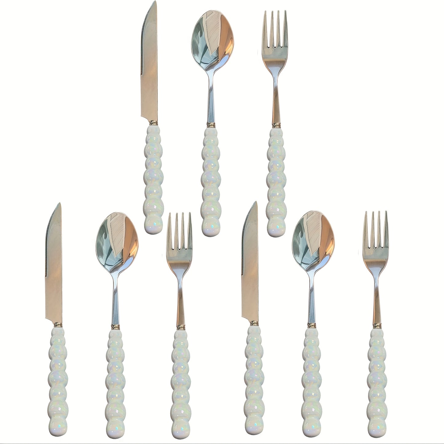 3/4/9/12 Beautiful Pearl-Shaped Stainless Steel Cutlery Sets with Ceramic Handle Table Knives, Dessert Spoons, Forks, and Spoons - Elegant Kitchen Tools and Accessories Perfect for Daily Family Dining, Birthday Parties, and H