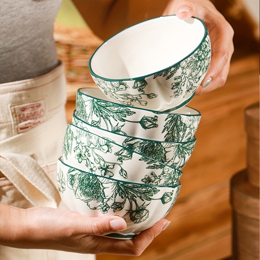 Vintage Green Rose Ceramic Dinnerware Set (6-Piece) – Plates & Bowls