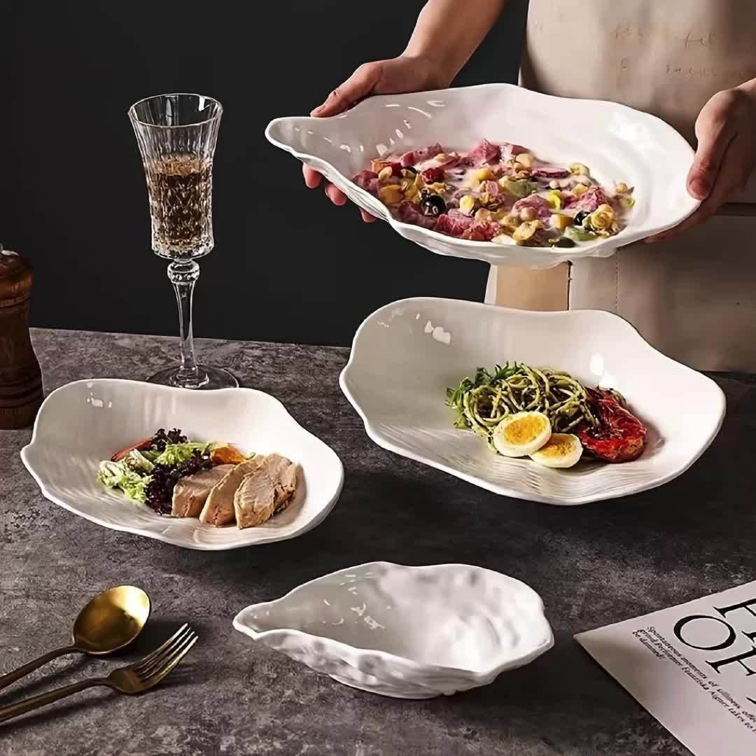 Oyster-Shaped Ceramic Serving Plate (White) – Available in 3 Sizes