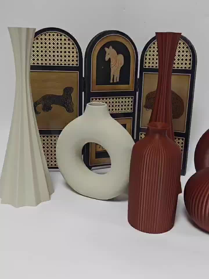 [Bohemian Vase] 4pcs Bohemian Style Vase Set | Round Plastic Vase for Dry Flower Bouquets, Home and Office Desktop Decoration, Holiday Gifts