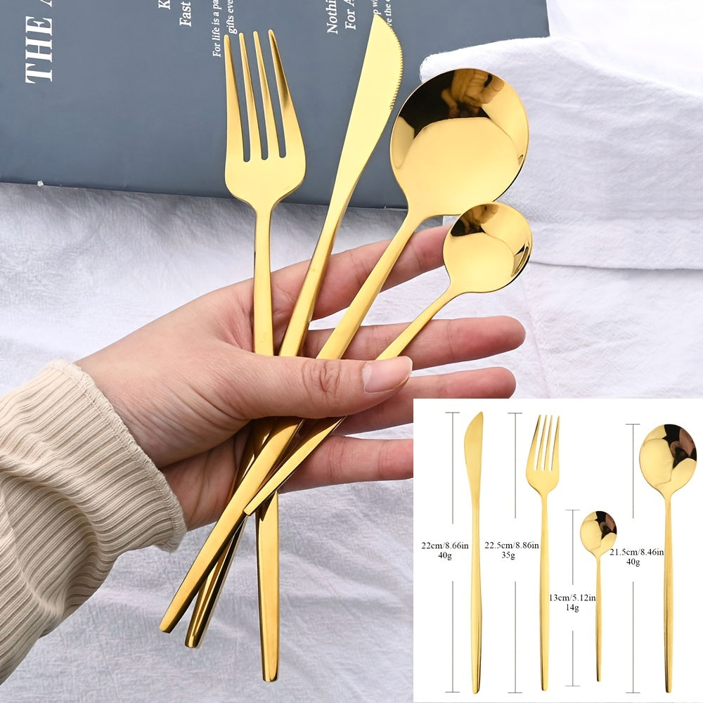 24pcs Black And Golden Elegant Stainless Steel Tableware Set, Including Forks, Knives, Spoons, Service Spoons And Service Forks - Perfect for Holiday Gifts Or High-end Kitchen Decoration, Holiday Tableware with Elegant Design