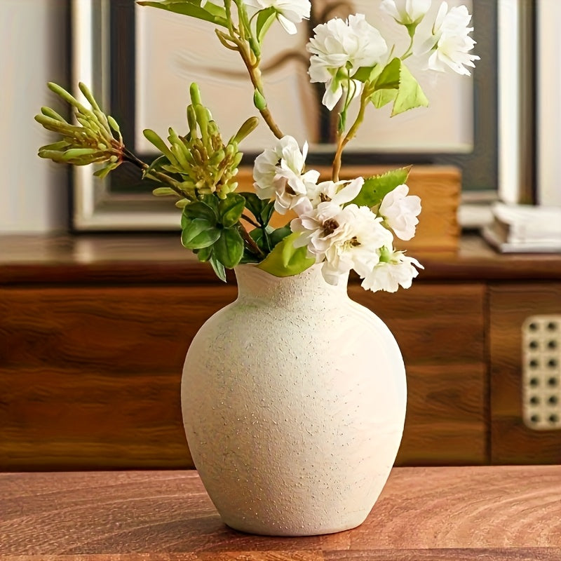Handcrafted Boho Ceramic Vase | Cylindrical Shape with Unique Texture, White Inner Wall, Versatile for Wedding Decor, Living Room, and Bathroom, Ideal for Fresh and Dried Flowers