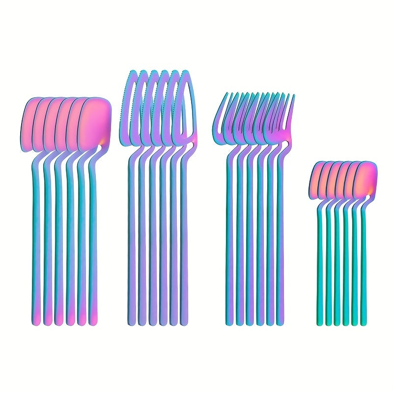 [Stainless Steel | Cutlery] 16pcs/24pcs Reusable Stainless Steel Cutlery Set | Tableware Eating Utensils Set, Kitchen Supplies, Dinnerware Set With Long Handle