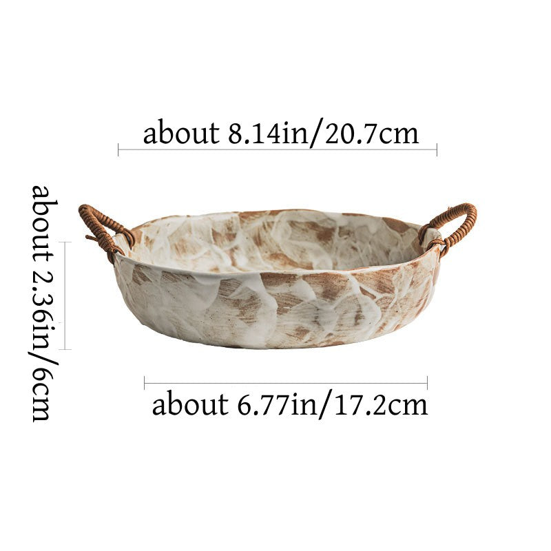 Handmade Rustic Pottery Bowl with Handles – Retro Deep Plate & Serving Bowl