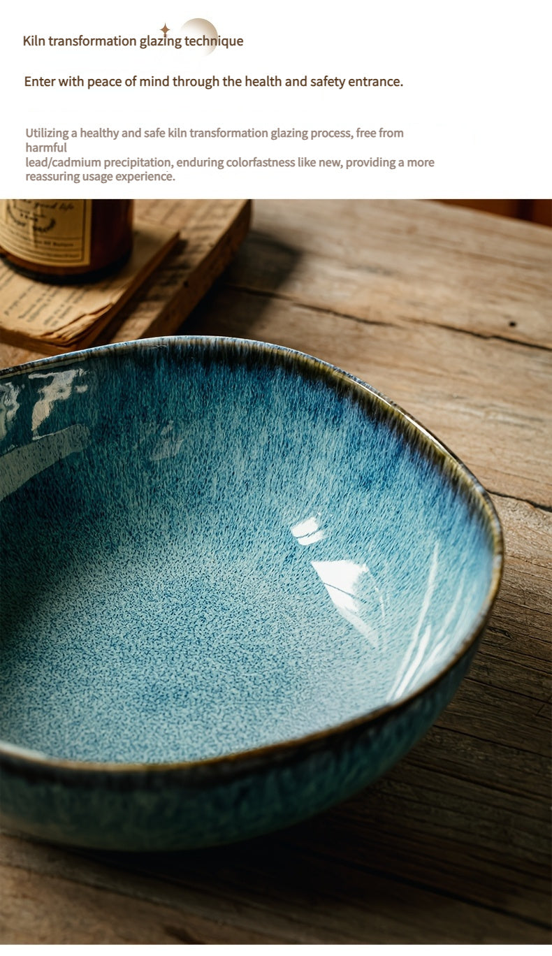 Azure Flame Asymmetrical Ramen Bowl (1 Piece) – Extra-Thick Restaurant-Grade Ceramic