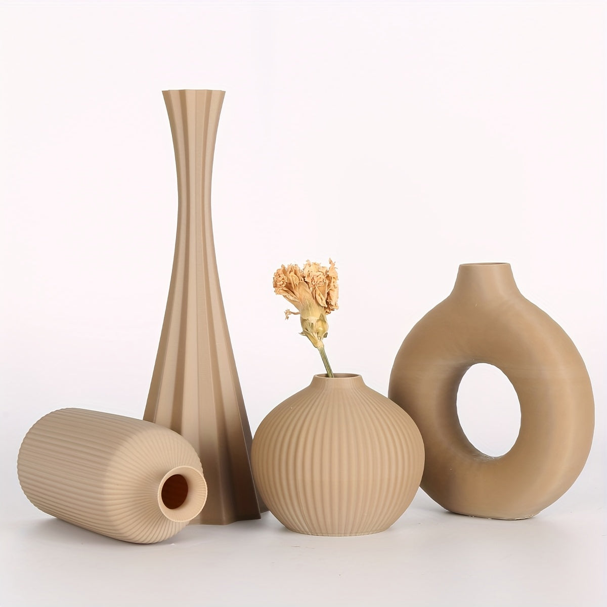 [Bohemian Vase] 4pcs Bohemian Style Vase Set | Round Plastic Vase for Dry Flower Bouquets, Home and Office Desktop Decoration, Holiday Gifts