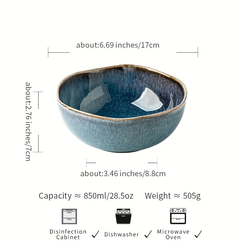 Azure Flame Asymmetrical Ramen Bowl (1 Piece) – Extra-Thick Restaurant-Grade Ceramic