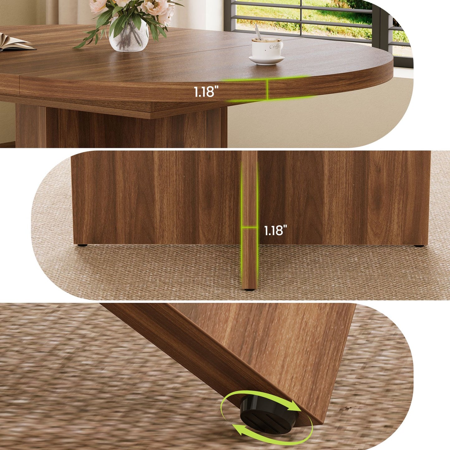 Extendable Round Dining Table – 43.3” to 59” Walnut Space-Saving Kitchen & Dining Table