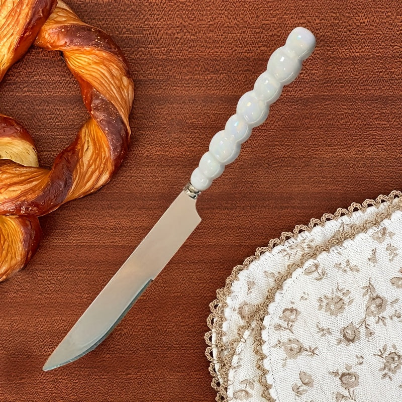 3/4/9/12 Beautiful Pearl-Shaped Stainless Steel Cutlery Sets with Ceramic Handle Table Knives, Dessert Spoons, Forks, and Spoons - Elegant Kitchen Tools and Accessories Perfect for Daily Family Dining, Birthday Parties, and H