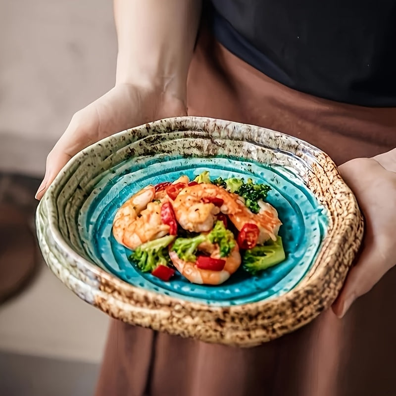 Handmade Irregular Ceramic Plate Set (2-Piece, 7") – Spiral Texture Serving Plates