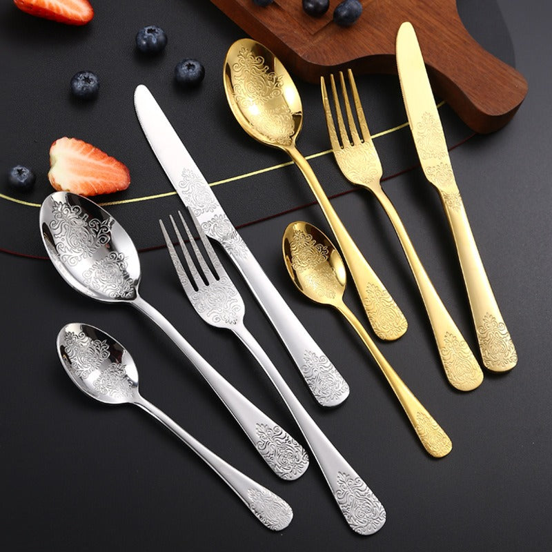 Stainless Steel Western Tableware | Four Main Pieces Steak Knife, Fork, Spoon Thickened Gift Set - 304 Stainless Steel