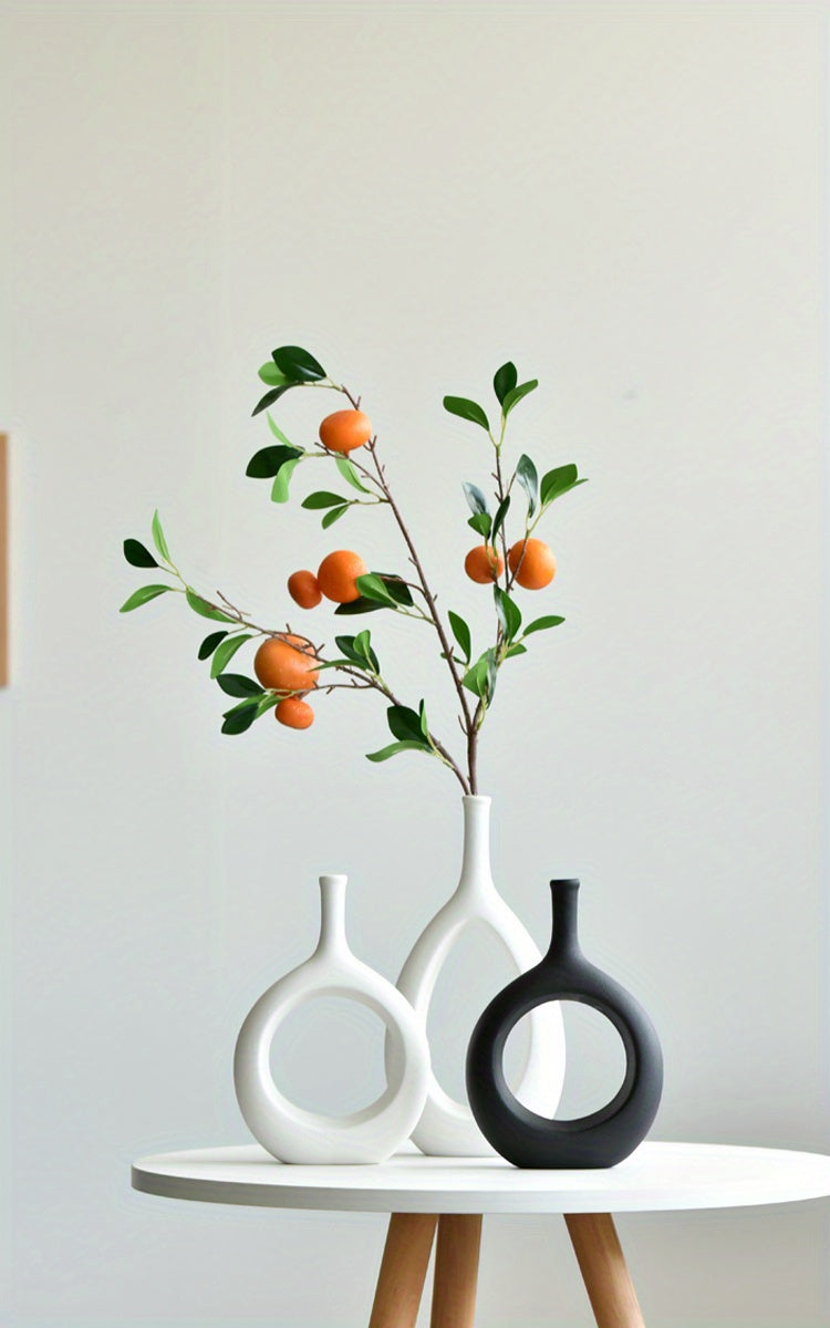 2pcs Ceramic Flower Vase, Hollow Oval Vase For Home Décor Office Decoration, Modern Geometric Vases Figurines Ornament For Living Room Bedroom Dining Table