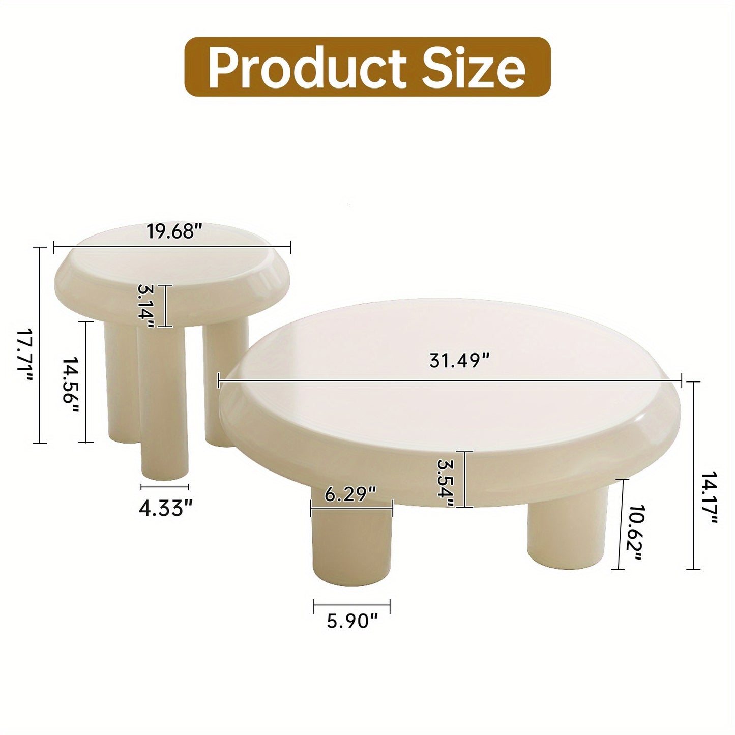 Modern Nesting Coffee Table Set – Cream White Round Tables (Set of 2)