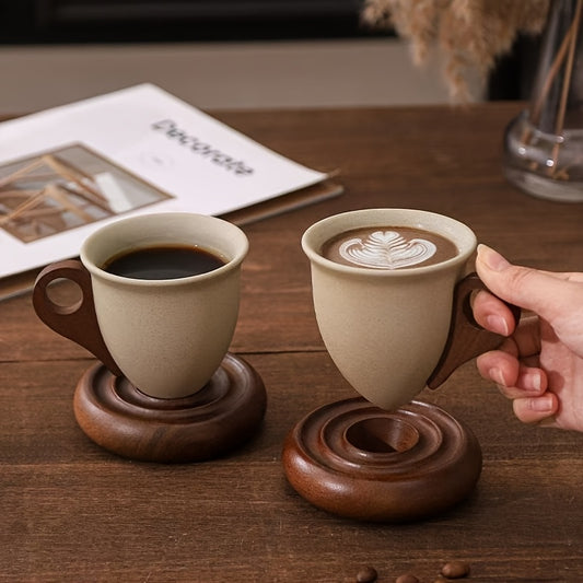Ceramic Coffee Cup And Saucer Set | 7.44oz Round Ceramic Mugs With Base, Ideal For Cafes, Restaurants, Home Use, And Gifting
