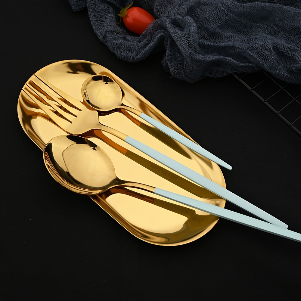 A Set of 24pcs of Portuguese Mirror-Finish Stainless Steel Cutlery, Suitable for Weddings, Catering, Home Use, Hotels, And Restaurants.