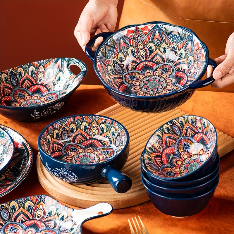 Bohemian Vintage Floral Ceramic Dinnerware Set (8-Piece) – Plates & Bowls