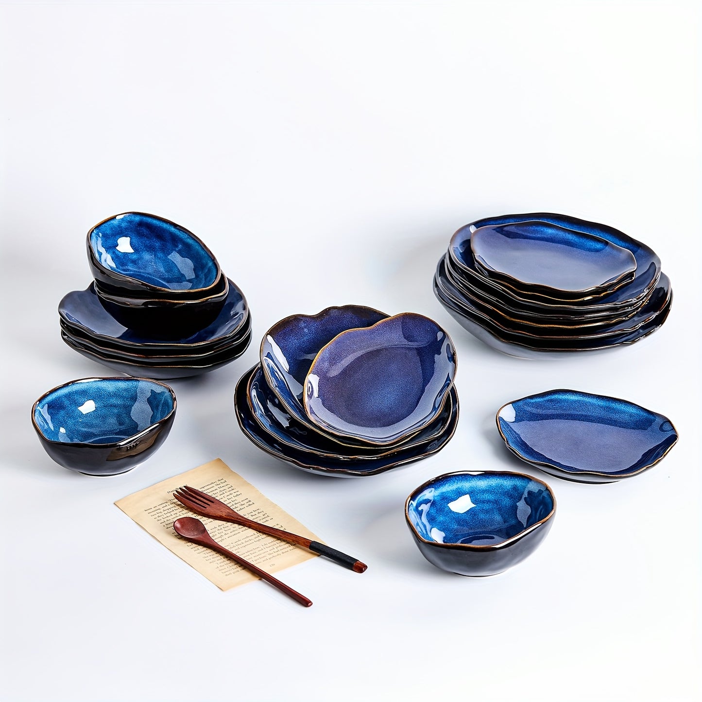 Scandinavian Irregular Ceramic Dinnerware Set (20-Piece) – Cat’s Eye Blue Tableware