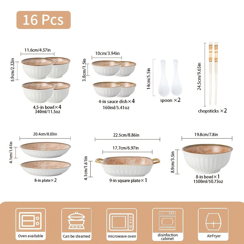 Camellia Pattern Ceramic Dinnerware Set – Light Luxury Tableware (16 / 33 / 43 Pieces)