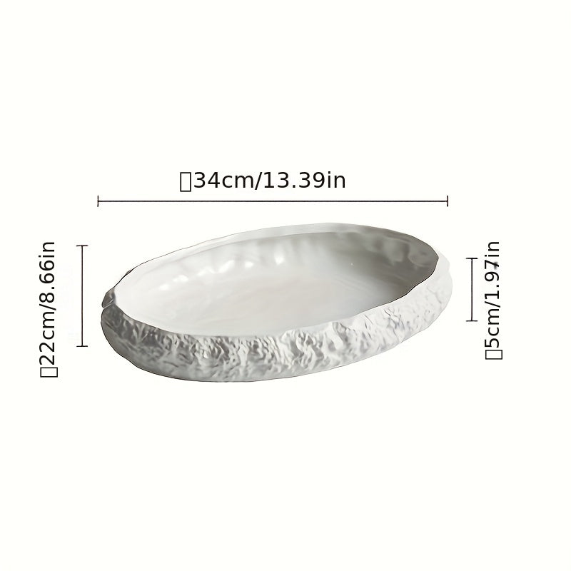 White Ceramic Serving Platter (1 Piece) – Non-Slip Base, Scratch & Heat Resistant