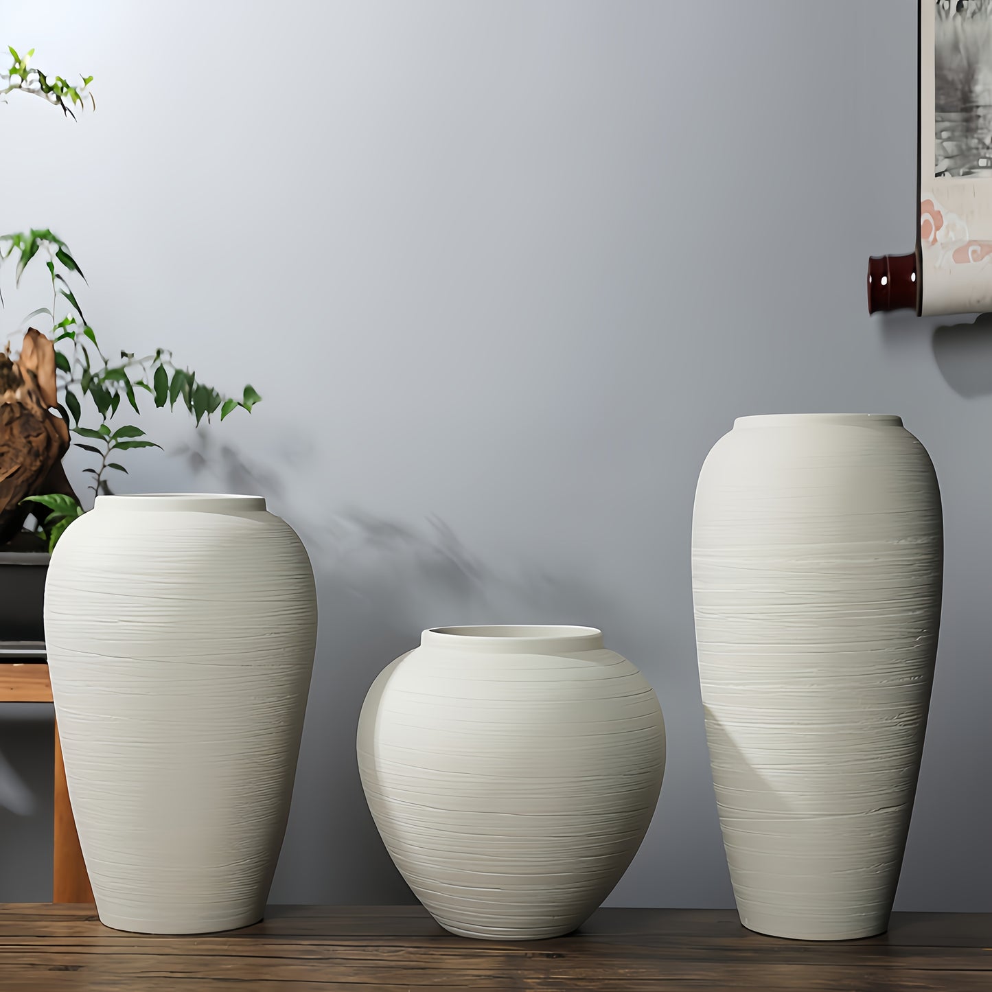 Modern Bohemian Minimalist Hard Plastic Vase - Cylindrical Ceramic-Suitable for (Compatible with) Flower Arrangements, Elegant Tall Plain Vase for Wedding, Home, Office, Decor - Durable Decorative Container