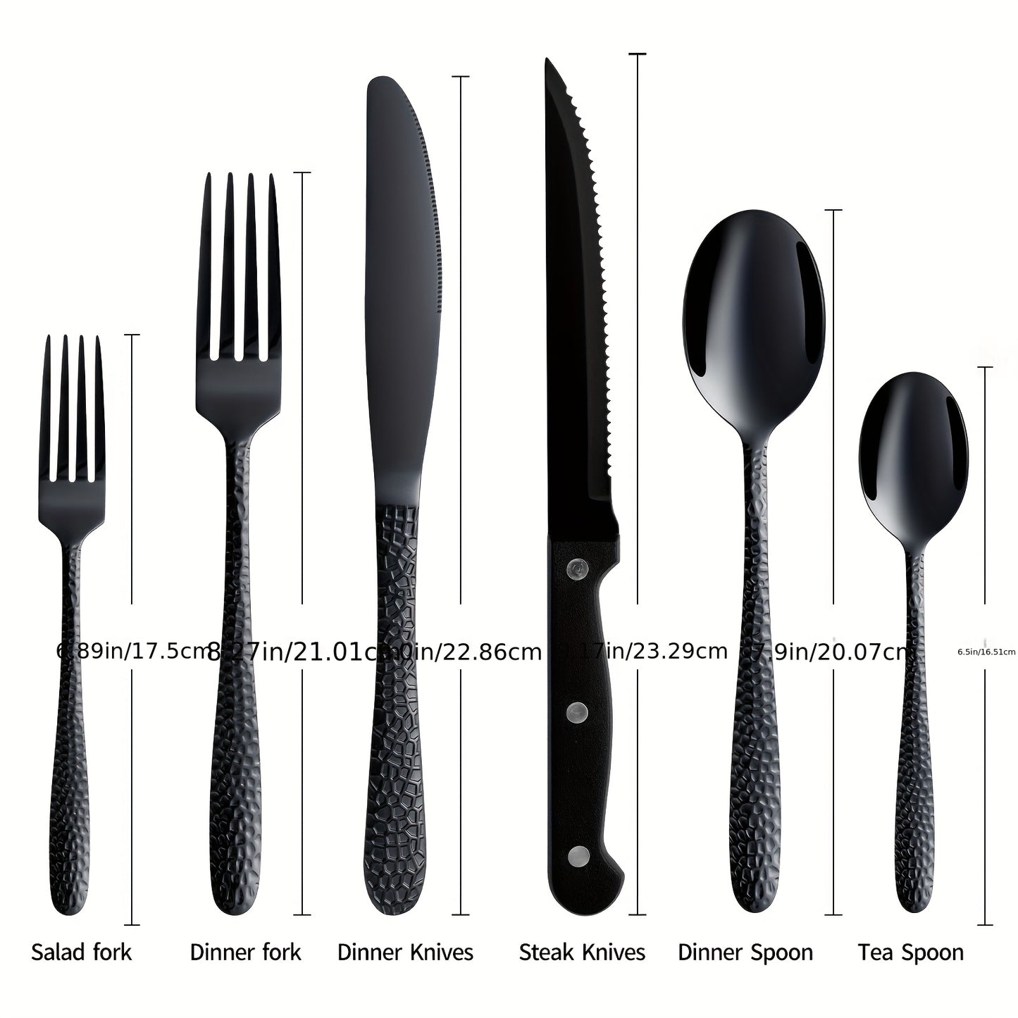 36/5pcs Of Black Tableware Set - Hammer Pattern Design - Western Utensils Knife, Fork, Spoon, Highly Recommended For Use In Restaurants, Banquets, And Weddings - Suitable For Families Of 5-10 People, Dishwasher Safe, Hallowee