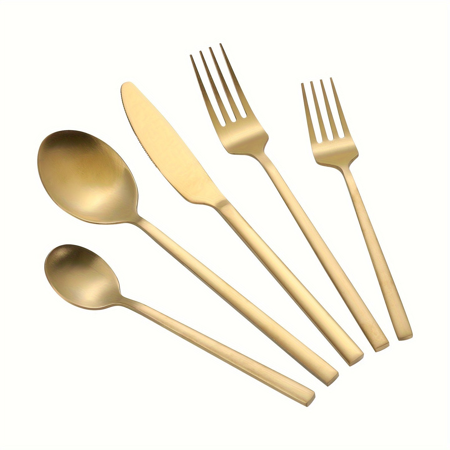 Set of 40 Matte Golden Cutlery, Including Flatware Made of Matte Stainless Steel with Rectangular Handles, Suitable for Weddings, Home, Hotels, Daily Restaurant Events, And Housewarming Gifts, Serving 8 People