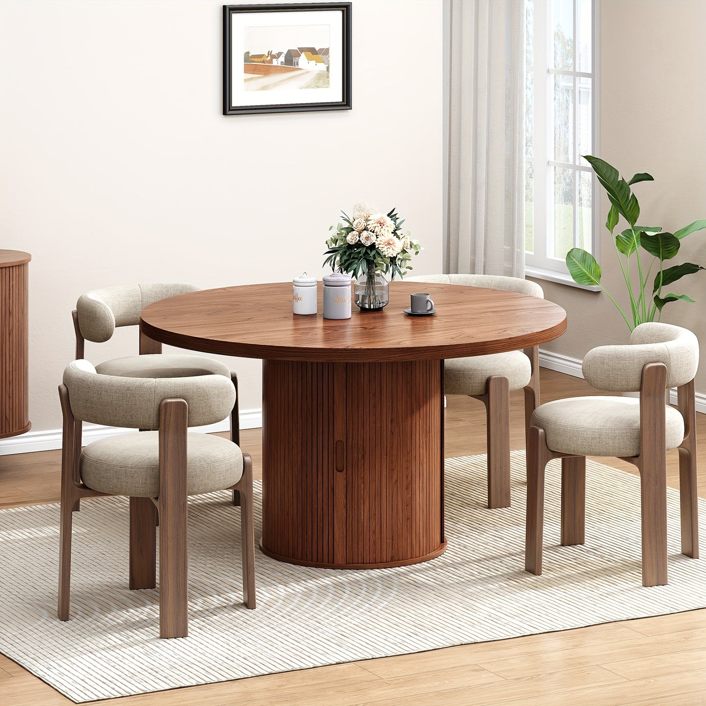 Round Dining Table with Storage – Sliding Doors & Drawer (47”)